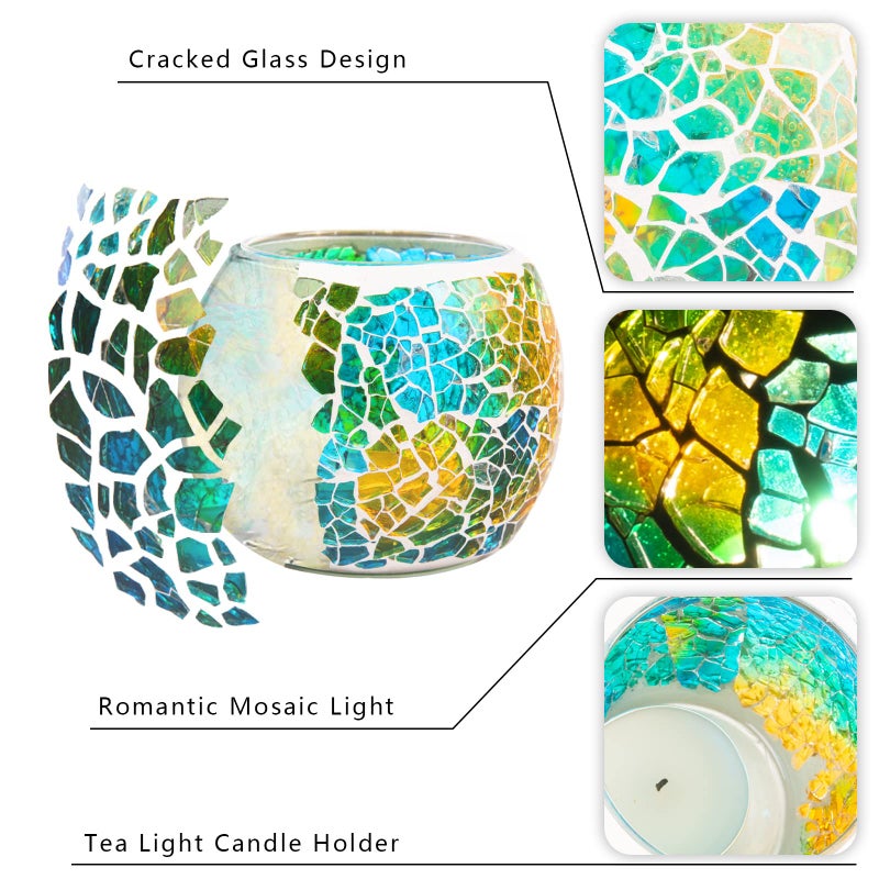 Rancco Glass Votive Candle Holder for Tealight  Romantic Mosaic Cracked Candle Holder  Candle Lamp Aromatherapy Candlescape Bowl for Valentine's Thanksgiving  Christmas Table Centerpiece  Party Decor - Image 5